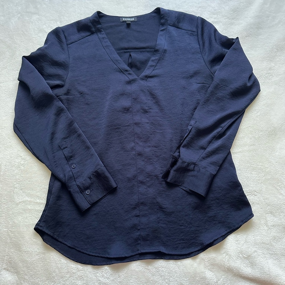 Express Navy Blue Long Sleeve Blouse